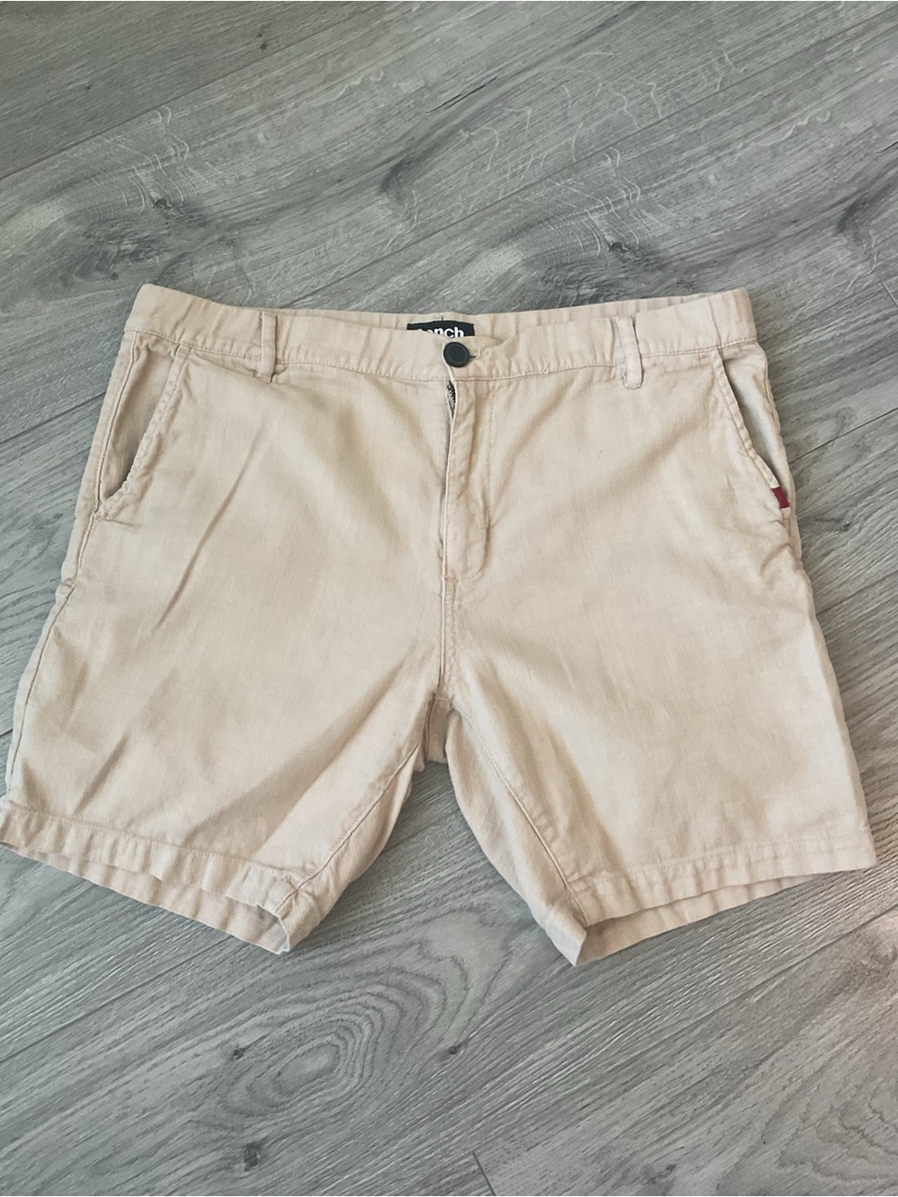 **Bench ** Twill Beige Button & Drawstring Waist Shorts Front Men's Shorts